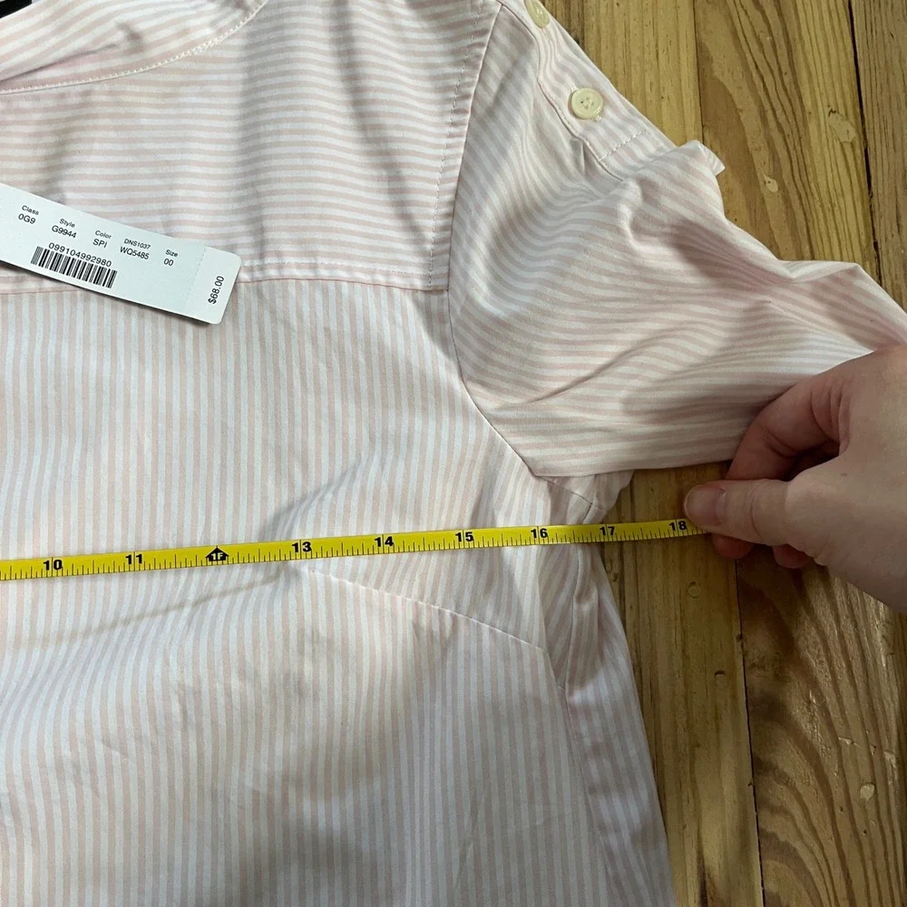 J.Crew Pink Stripe Funnel Neck Poplin Popover Button Shoulder HighLow Longsleeve